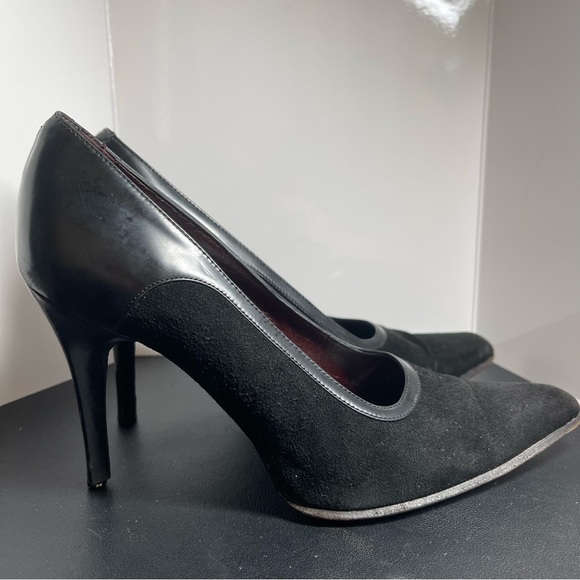 TOD'S Classic Black Suede Leather Trim Pumps Pointed Toe Slip On Heel Sz 37-US 7 - Picture 10 of 15